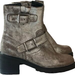 Seychelles Moto Boots Run Free Suede Metallic Combat Chelsea Heeled Boots 6.5